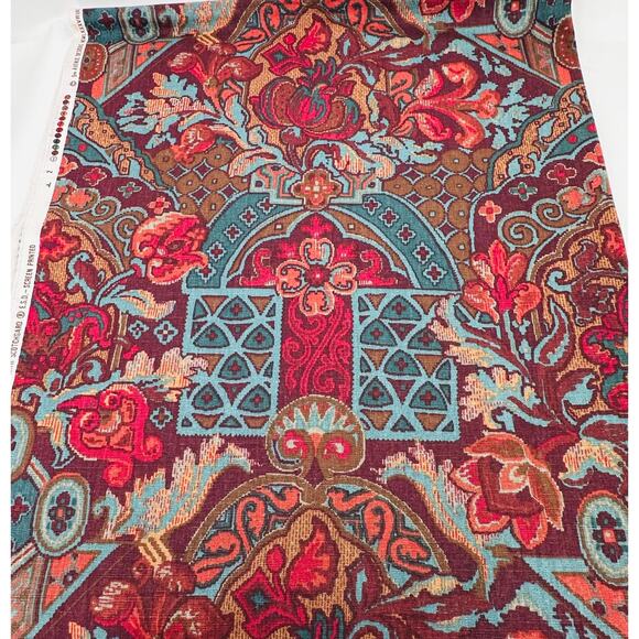 Vintage 5th Avenue Designs Scotchgard Fabric Persian Turkish Paisley 54 x 1.7yds - Picture 1 of 7
